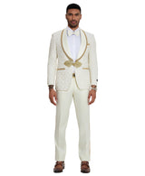 2 PC Solid Satin Peak Lapel Double Breasted Suit