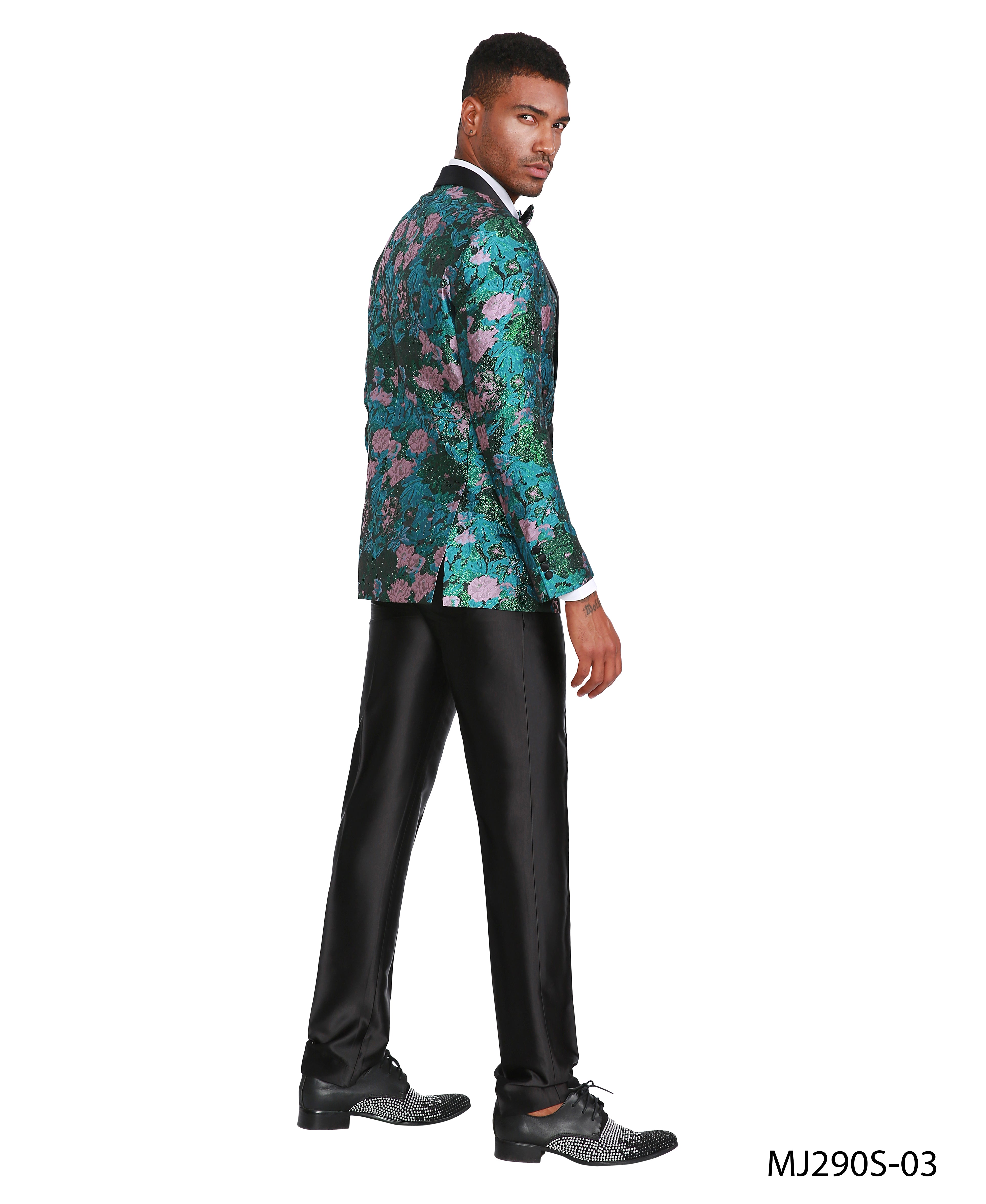 Mens Satin Shawl Lapel Blazer Only Floral Pattern
