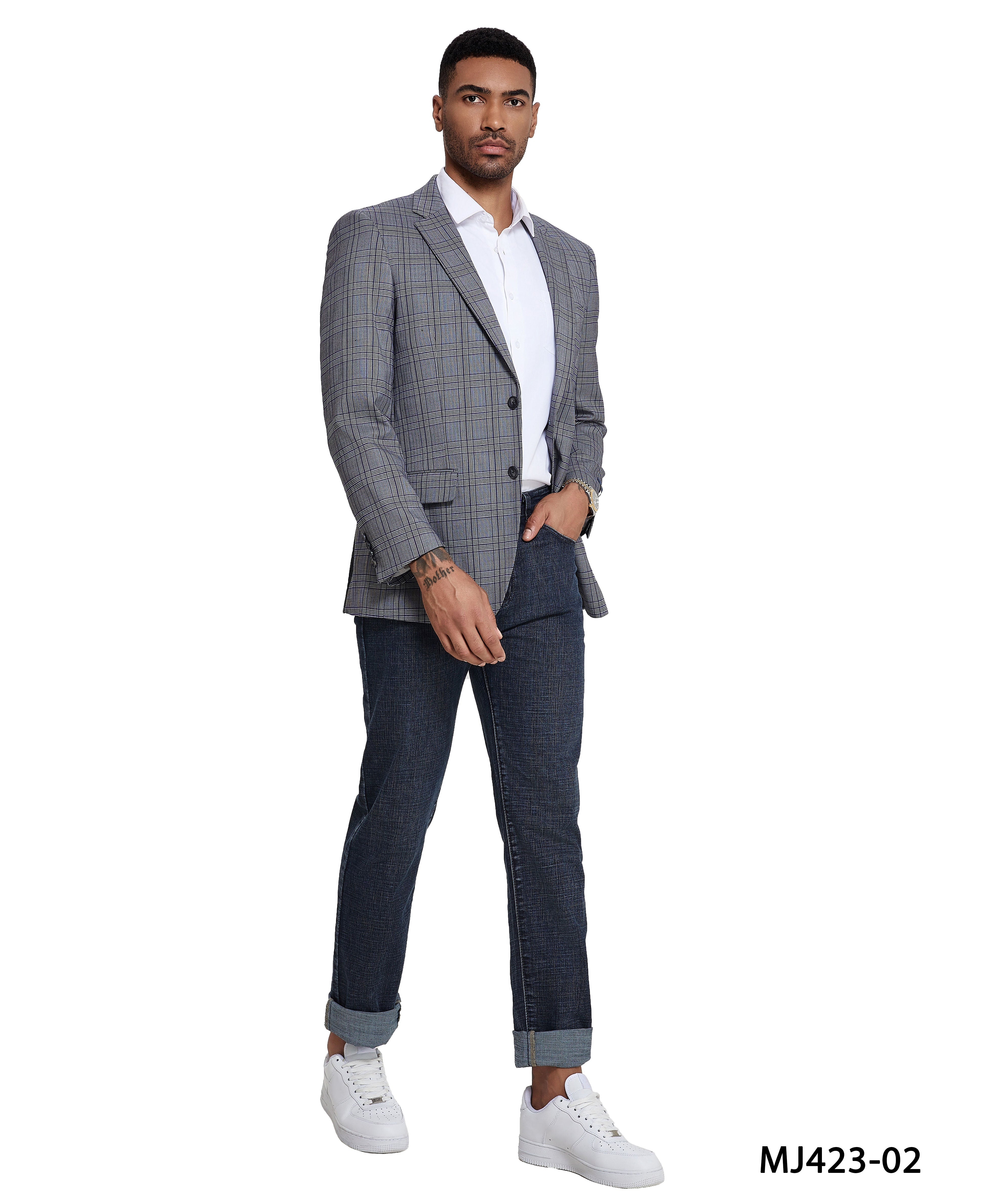 Men's Modern Fit Windowpane Sport Coat w/ Notch Lapel