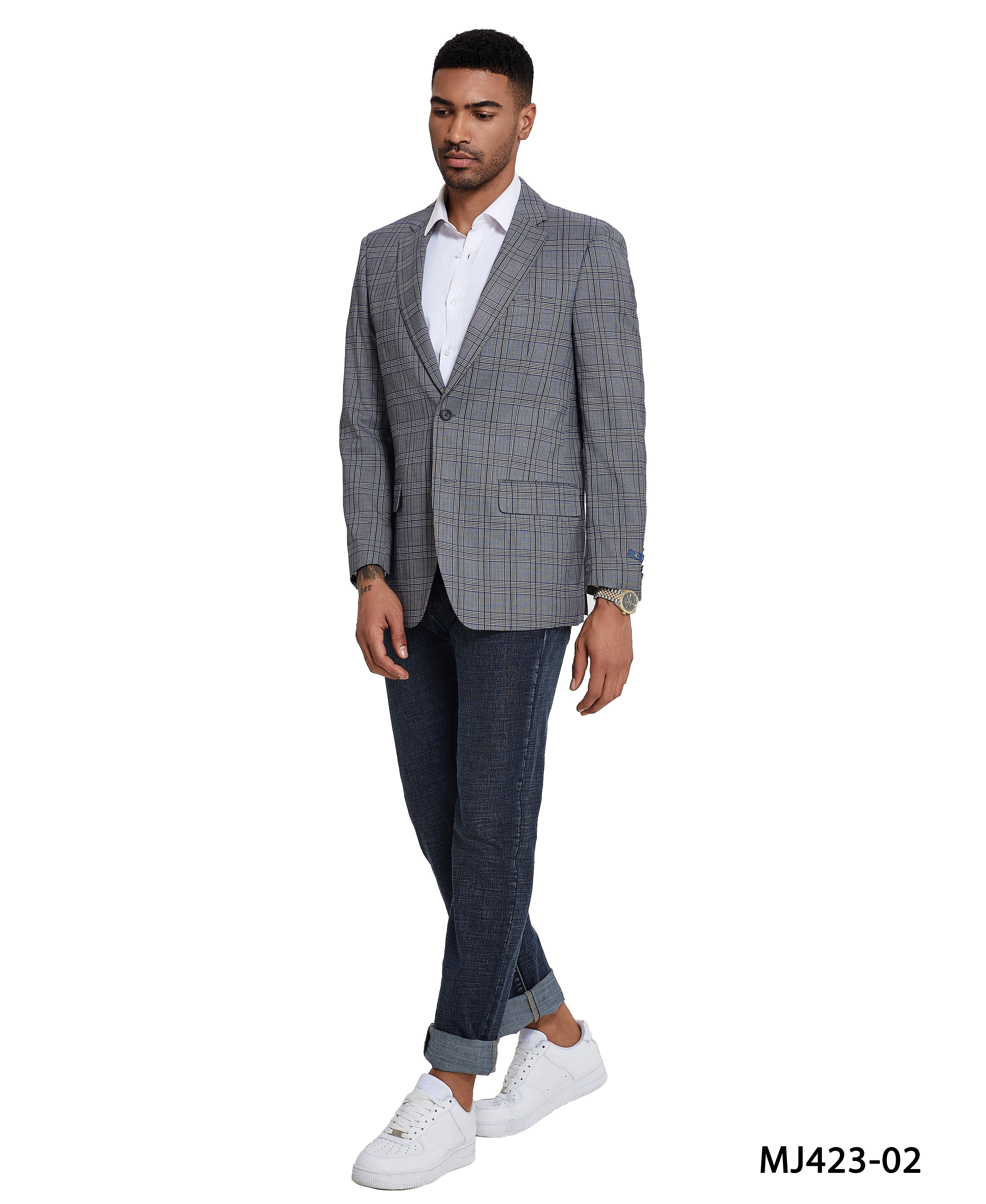 Men's Modern Fit Windowpane Sport Coat w/ Notch Lapel