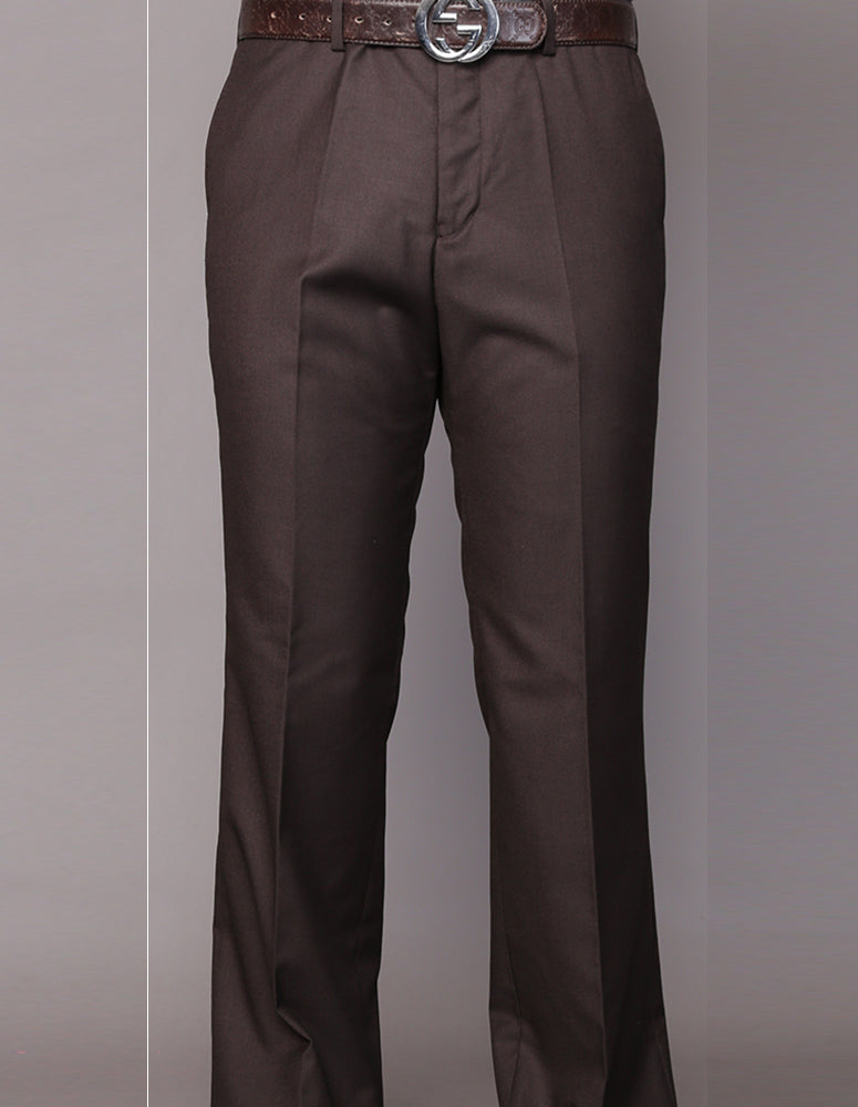 Men’s Brown regular fit pleated pants super 150’s wool open inseam STATEMENT SUITS PA-200A