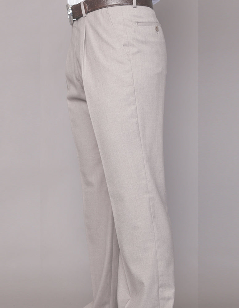 Men’s Sand regular fit pleated pants super 150’s wool open inseam STATEMENT SUITS PA-200A