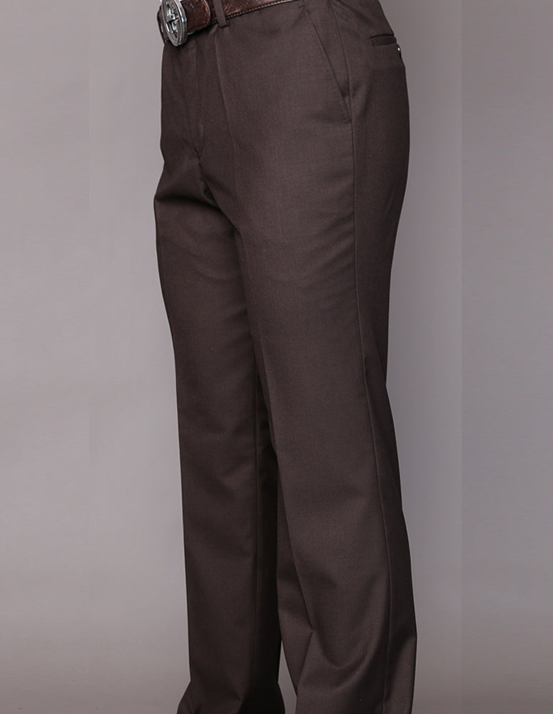 Men’s Brown flat-front pants modern fit Super 150’s wool STATEMENT SUITS PA-200B