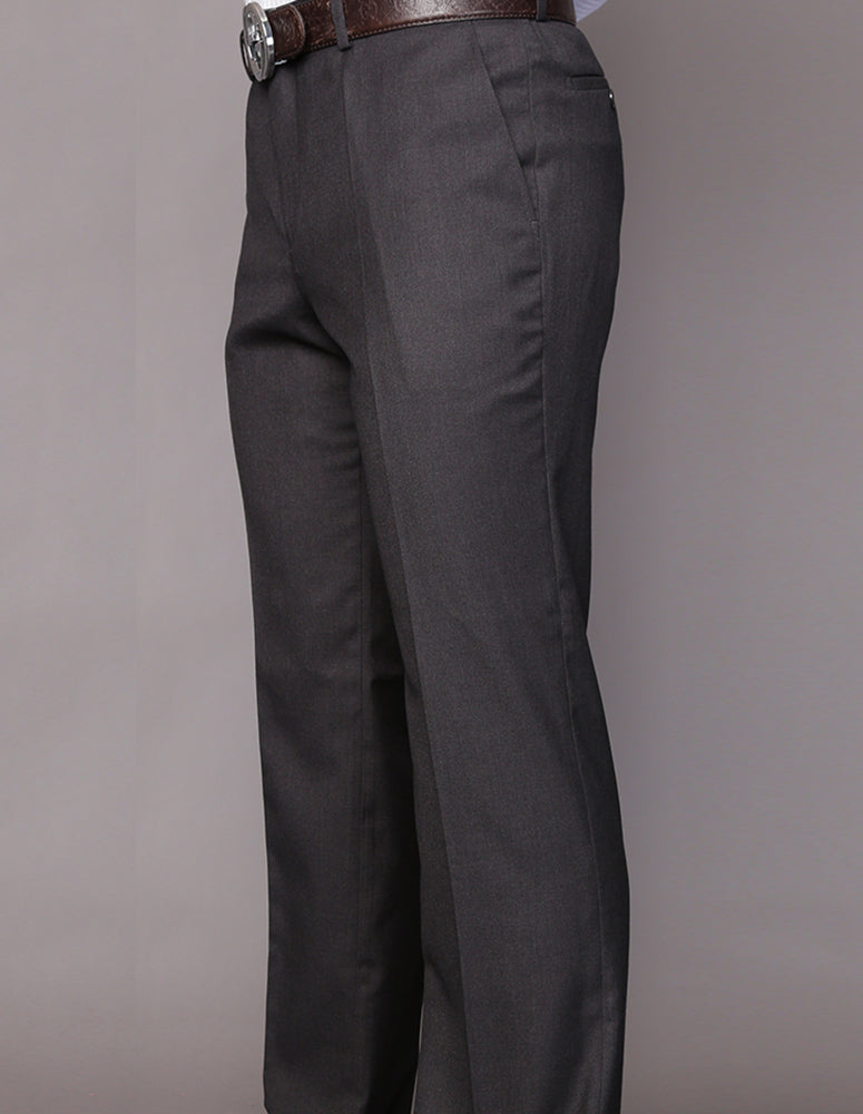 Men’s Charcoal flat-front pants modern fit Super 150’s wool STATEMENT SUITS PA-200B
