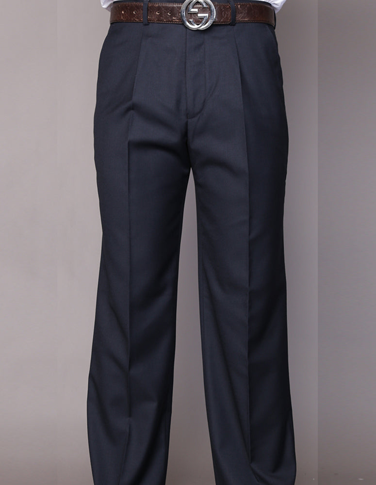 Men’s Navy regular fit pleated pants super 150’s wool open inseam STATEMENT SUITS PA-200G