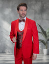 Men’s Red 3pc tuxedo flat front pants coop neck vest STATEMENT SUITS PALMERO