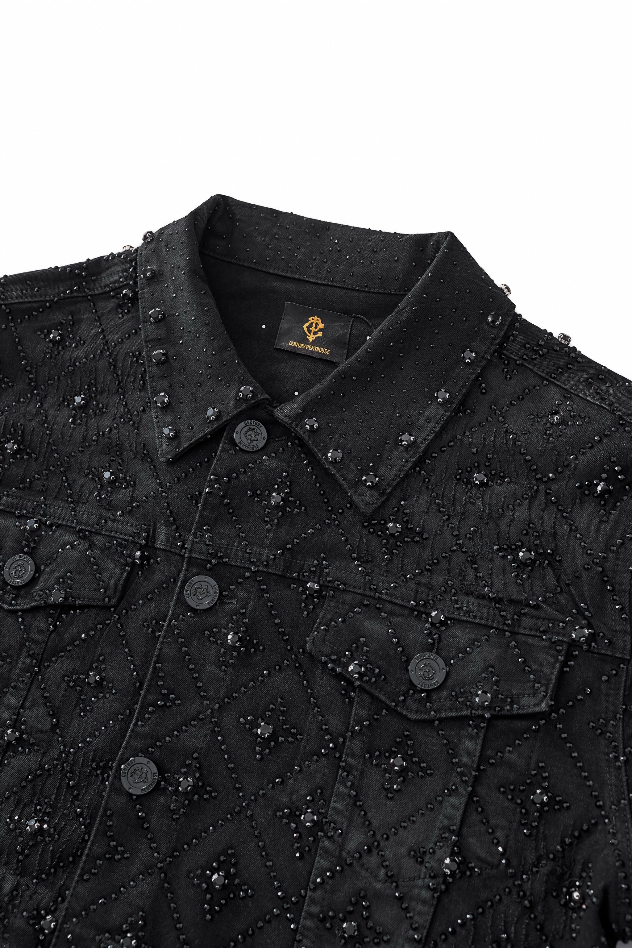 Radiant Embellished Denim Jkt – Century Penthouse BLACK