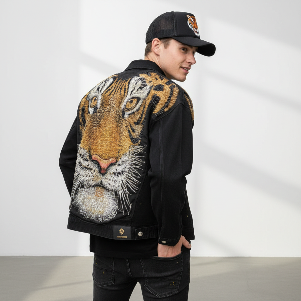 Tiger Threads Denim Jacket - CENTURY PENTHOUSE BLACK/GOLD