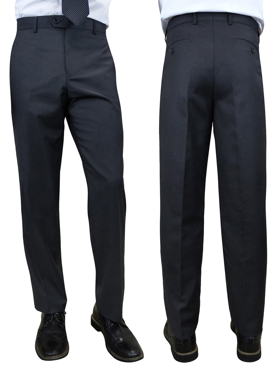 Men’s Charcoal slim fit flat-front pants super 150’s wool STATEMENT SUITS PL-100