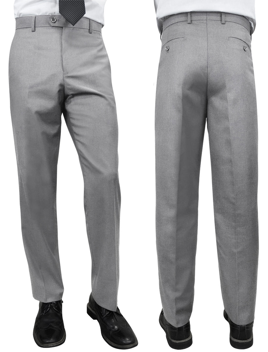 Men’s Grey slim fit flat-front pants super 150’s wool STATEMENT SUITS PL-100
