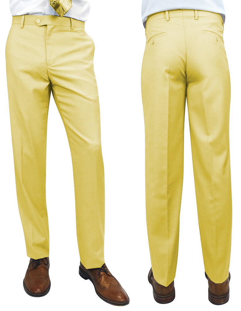 Men’s yellow slim fit flat-front pants super 150’s wool STATEMENT SUITS PL-100