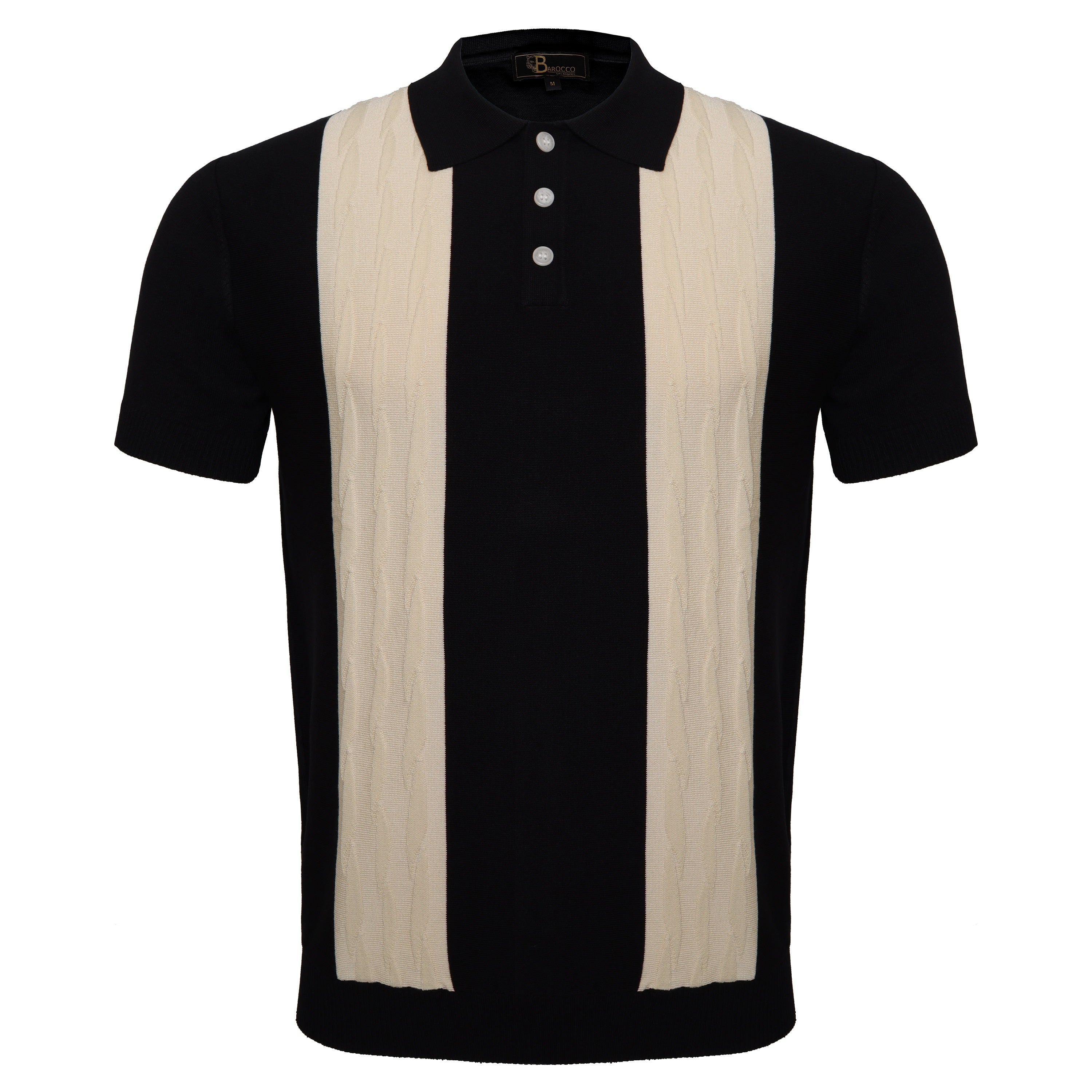 Men's Retro-Inspired Knitted Polo Shirt BLACK/WHITE