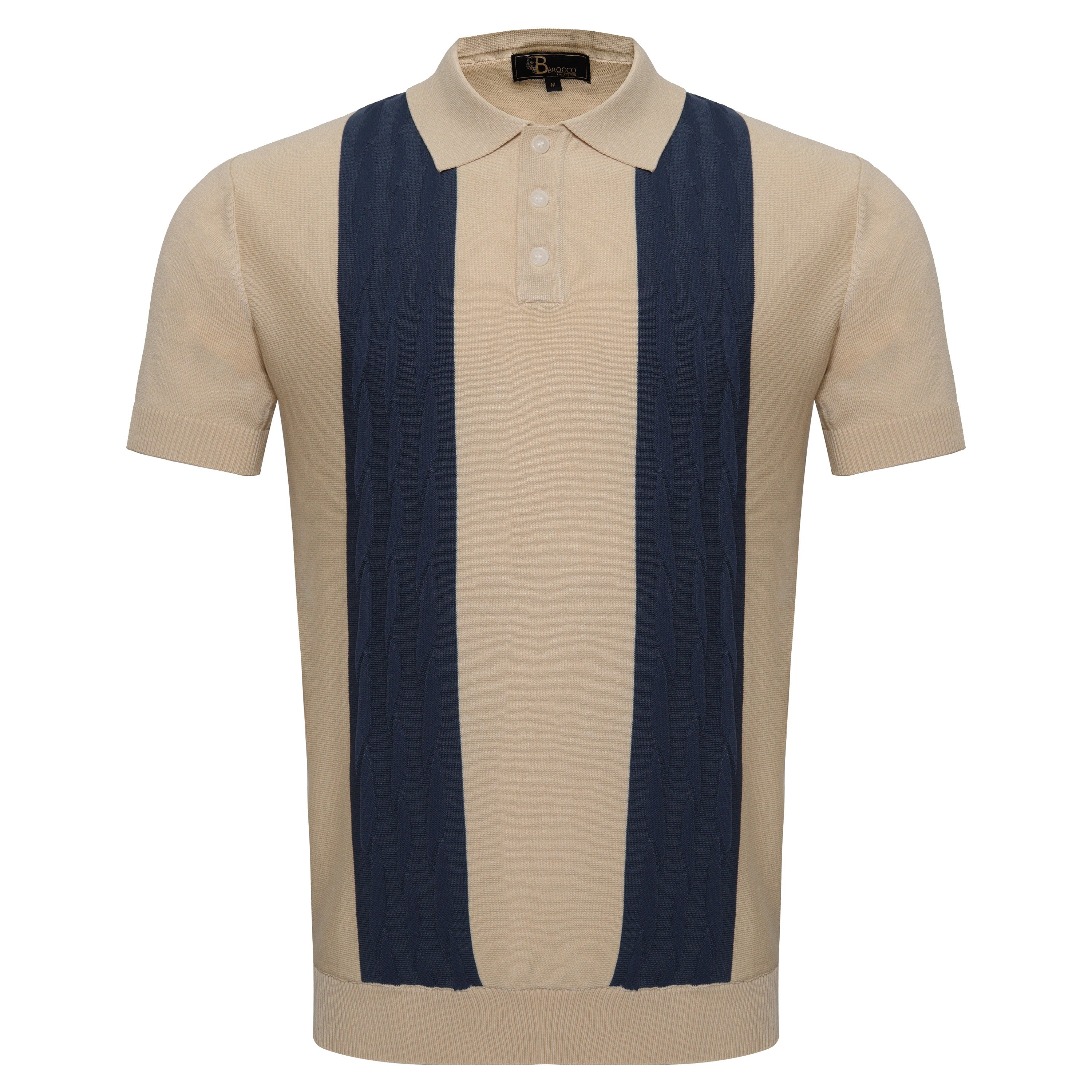 Men's Retro-Inspired Knitted Polo Shirt IVORY/NAVY