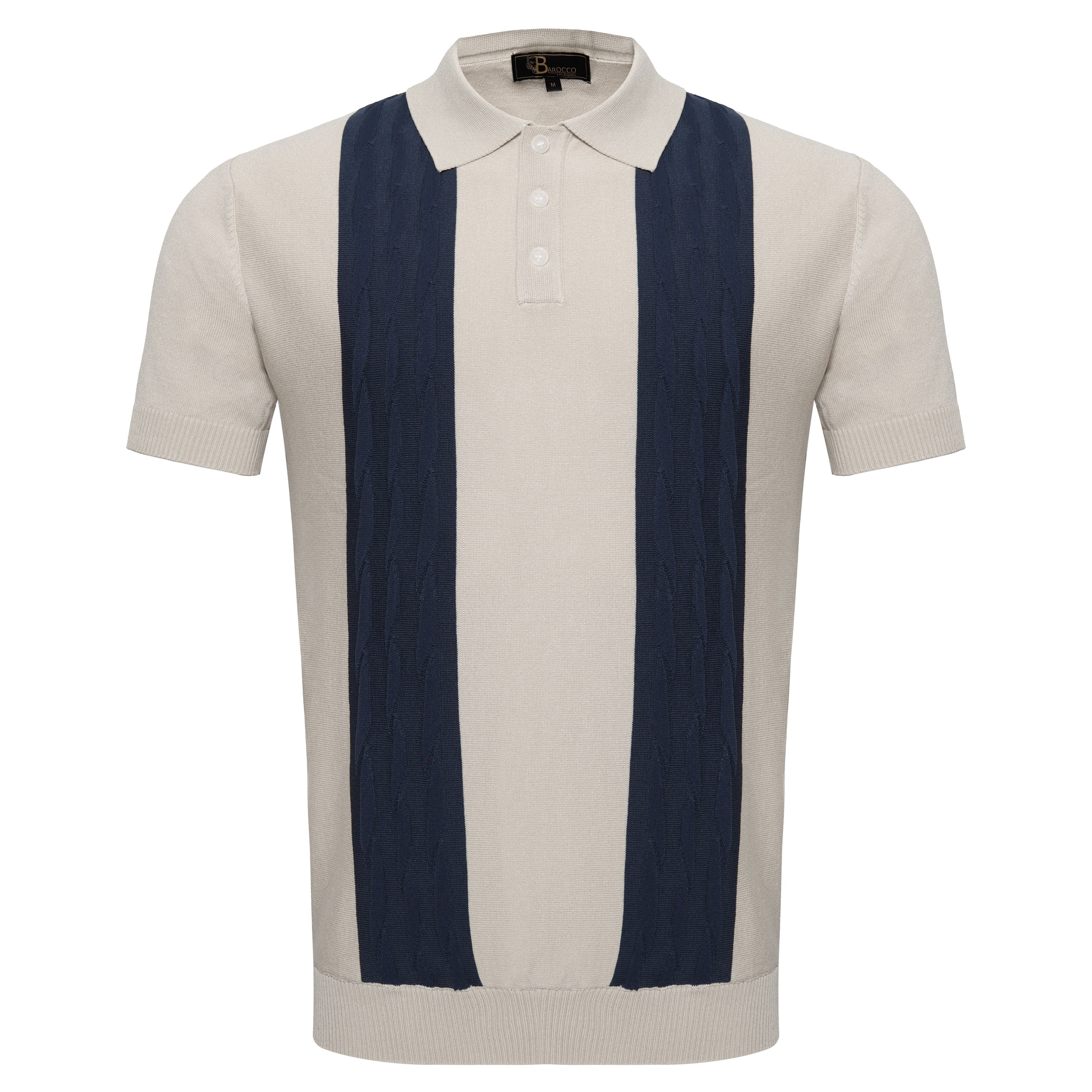 Men's Retro-Inspired Knitted Polo Shirt WHITE/NAVY