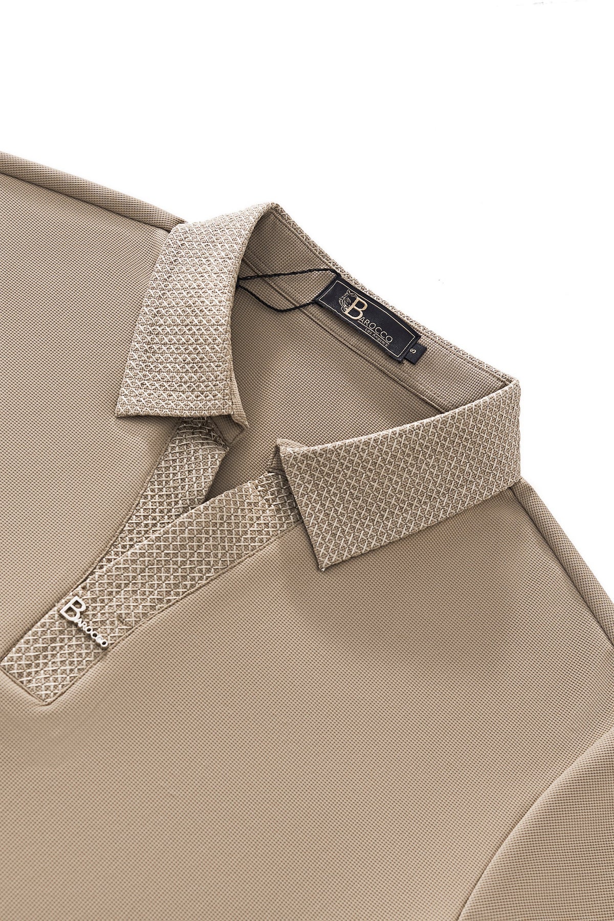 Barocco Stride Contrast Collar Men's Polo - Khaki