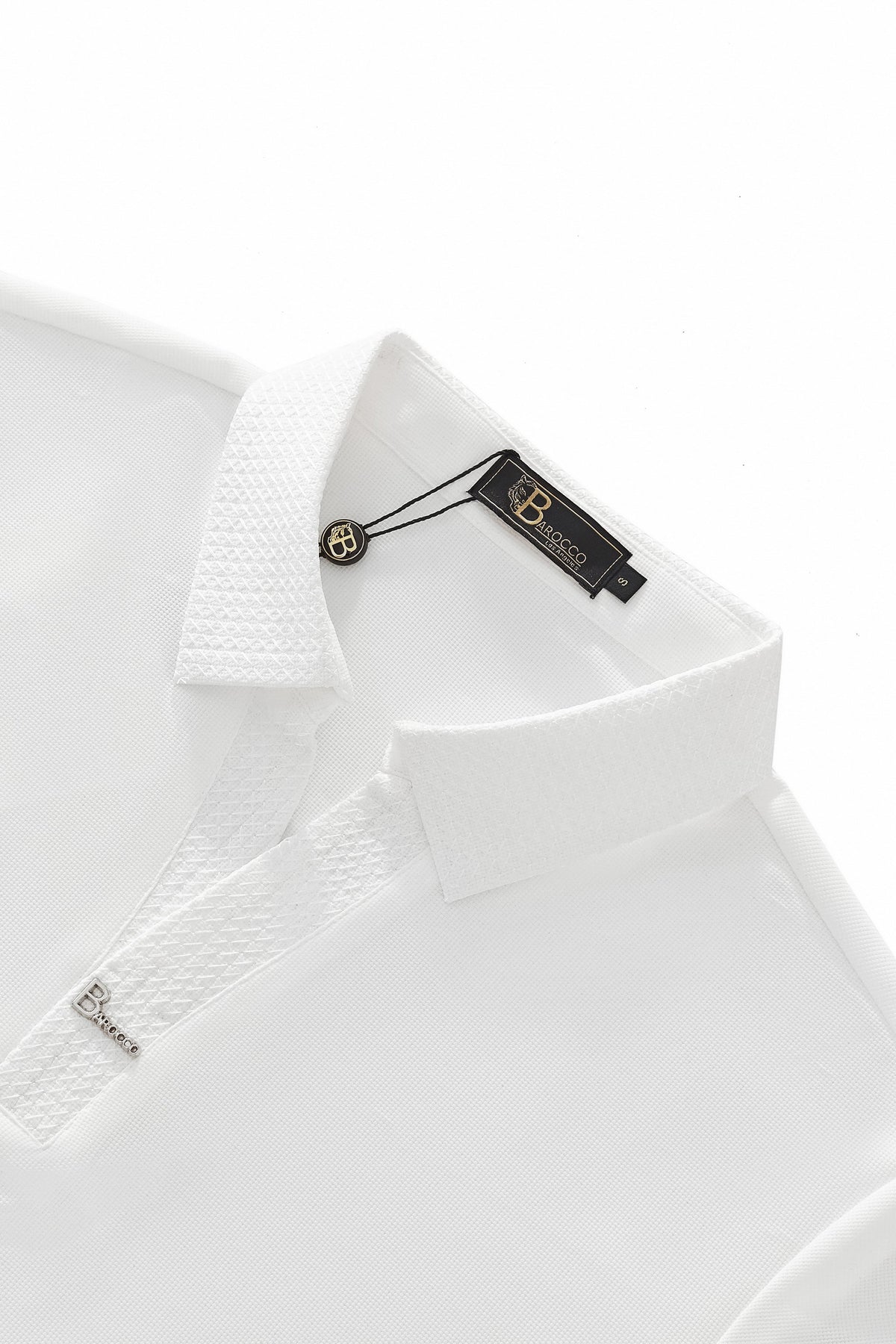 Barocco Stride Contrast Collar Men's Polo - White