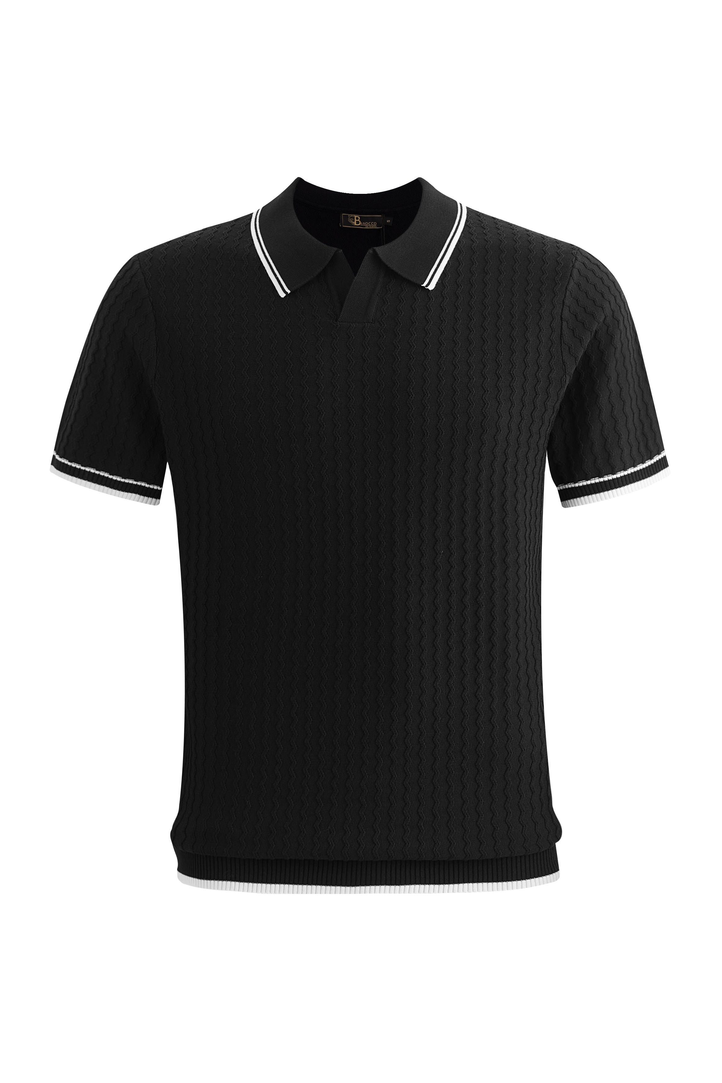 Capri Woven Stripe-Trim Polo BLACK
