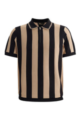 Monaco Zip Polo with Bold Stripe Knit KHAKI