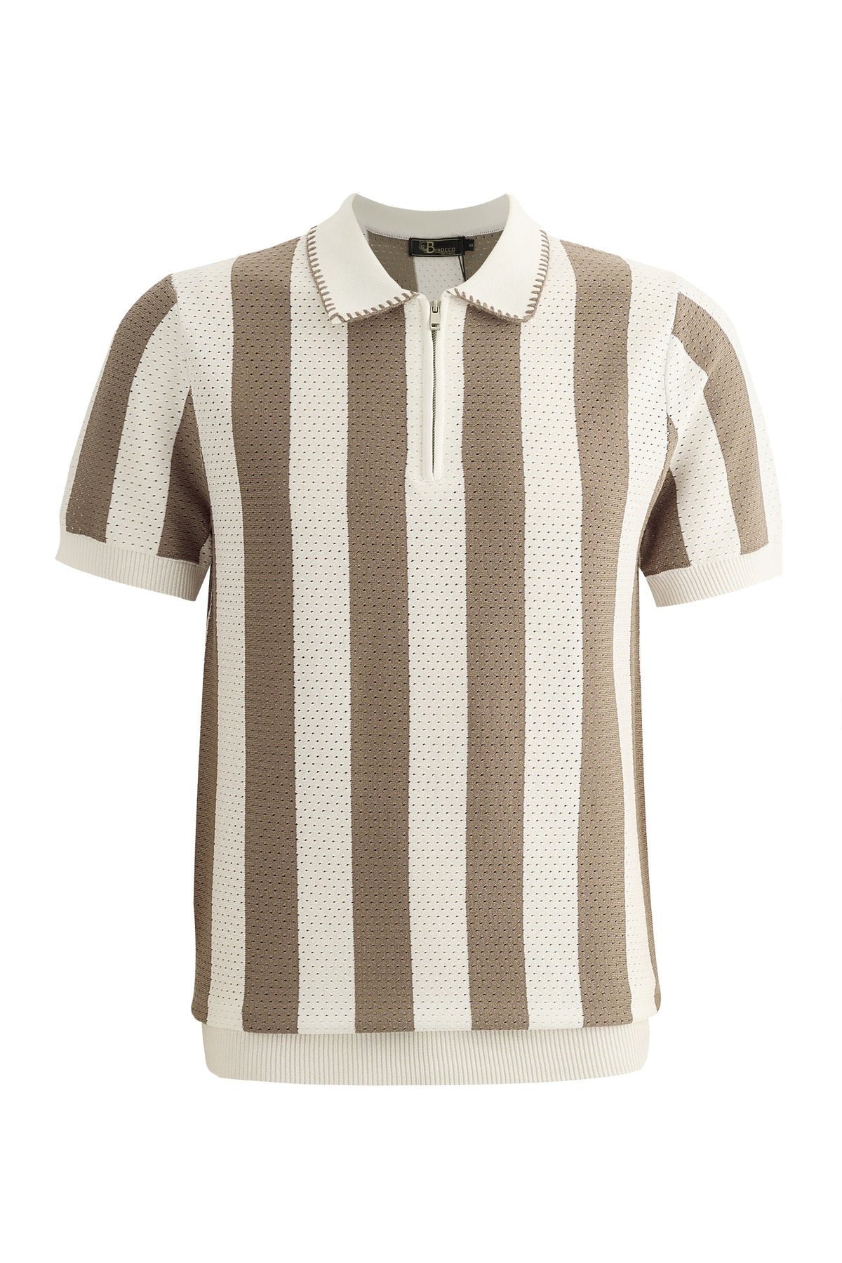 Monaco Zip Polo with Bold Stripe Knit WHITE/MULTI