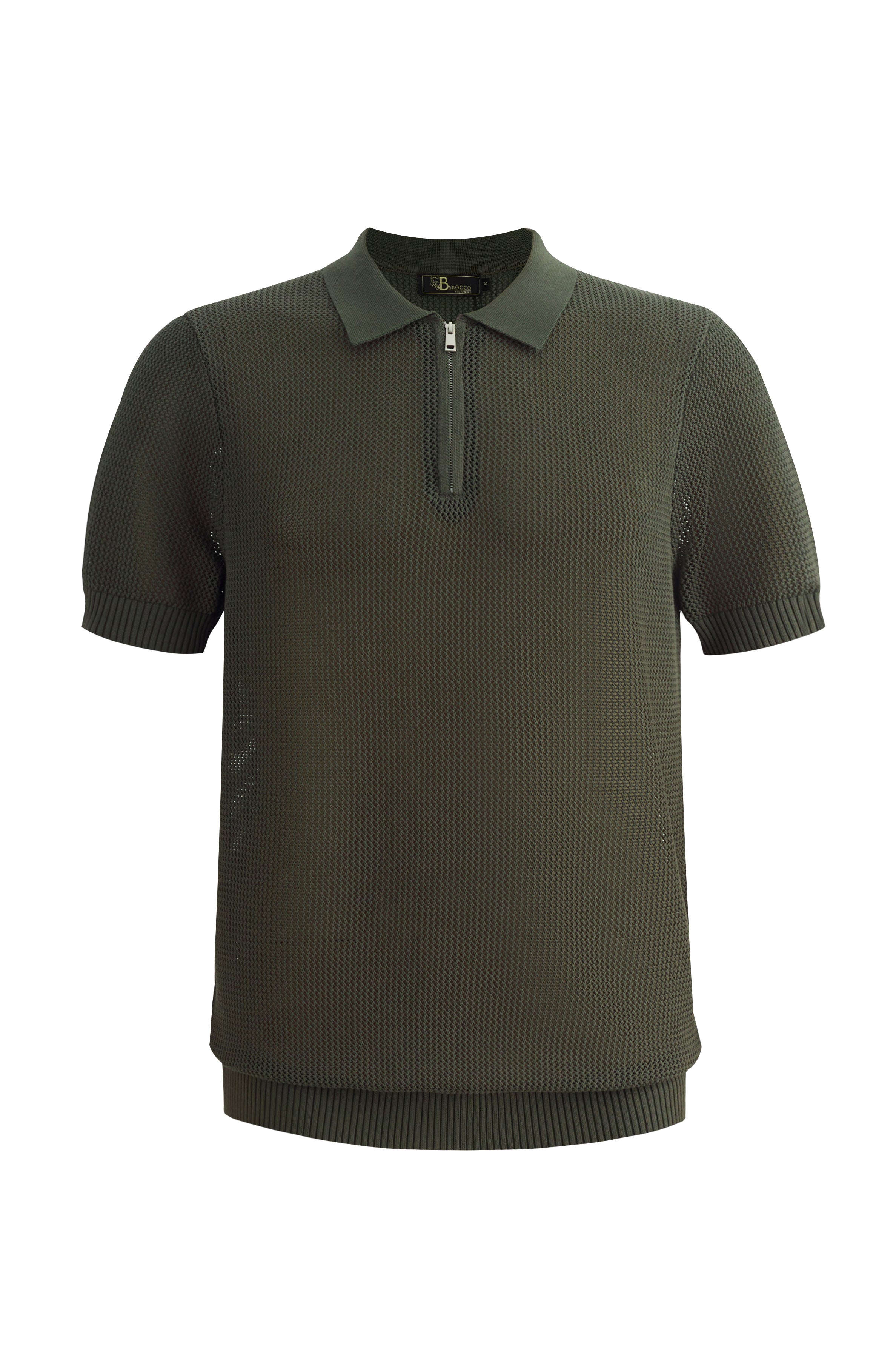 The Napoli Mesh Zip Polo DARK GREEN