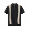 Retro Stripe Zip Polo BLACK/KHAKI