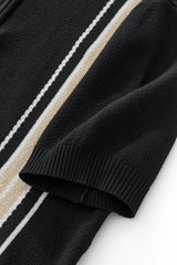Retro Stripe Zip Polo BLACK/KHAKI