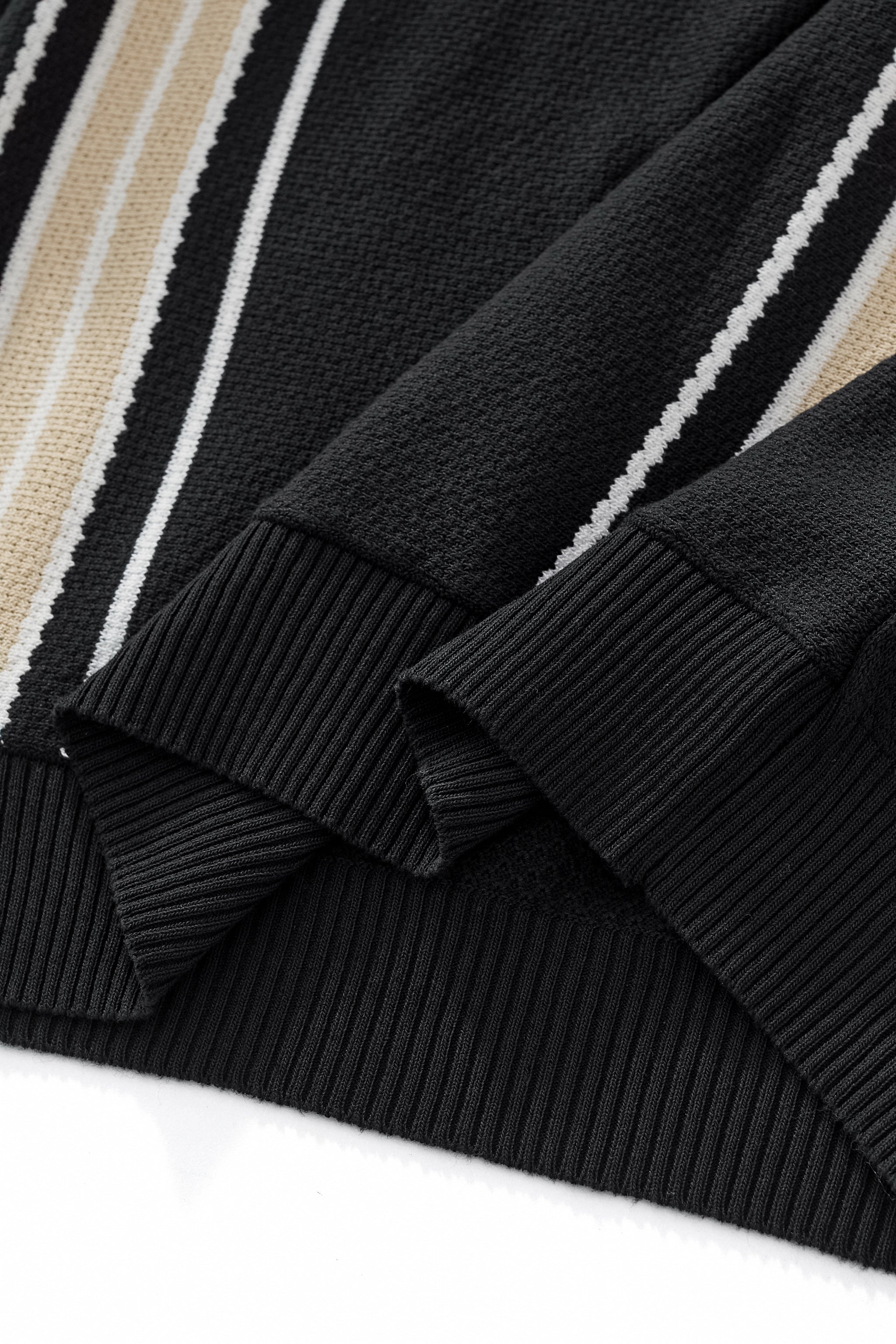 Retro Stripe Zip Polo BLACK/KHAKI