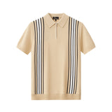 Retro Stripe Zip Knit Polo BLACK/KHAKI
