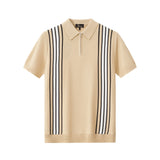 Retro Stripe Zip Polo KHAKI/WHITE