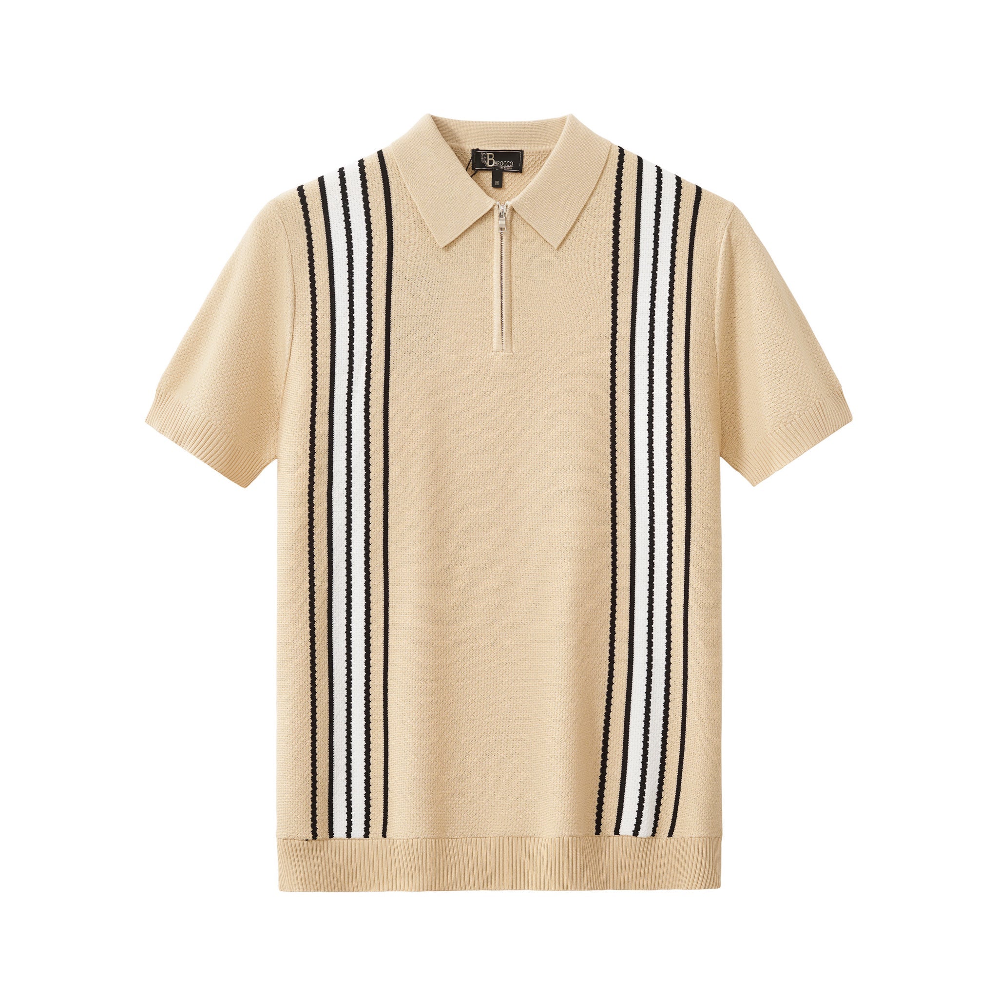 Retro Stripe Zip Polo KHAKI/WHITE