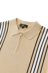 Retro Stripe Zip Polo KHAKI/WHITE