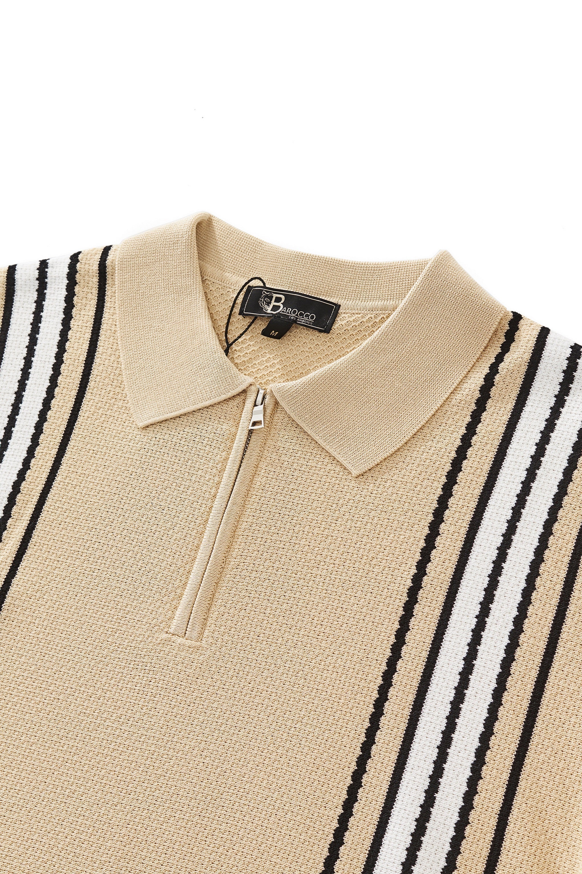 Retro Stripe Zip Polo KHAKI/WHITE