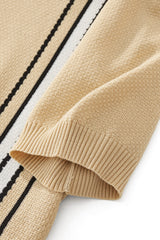 Retro Stripe Zip Polo KHAKI/WHITE