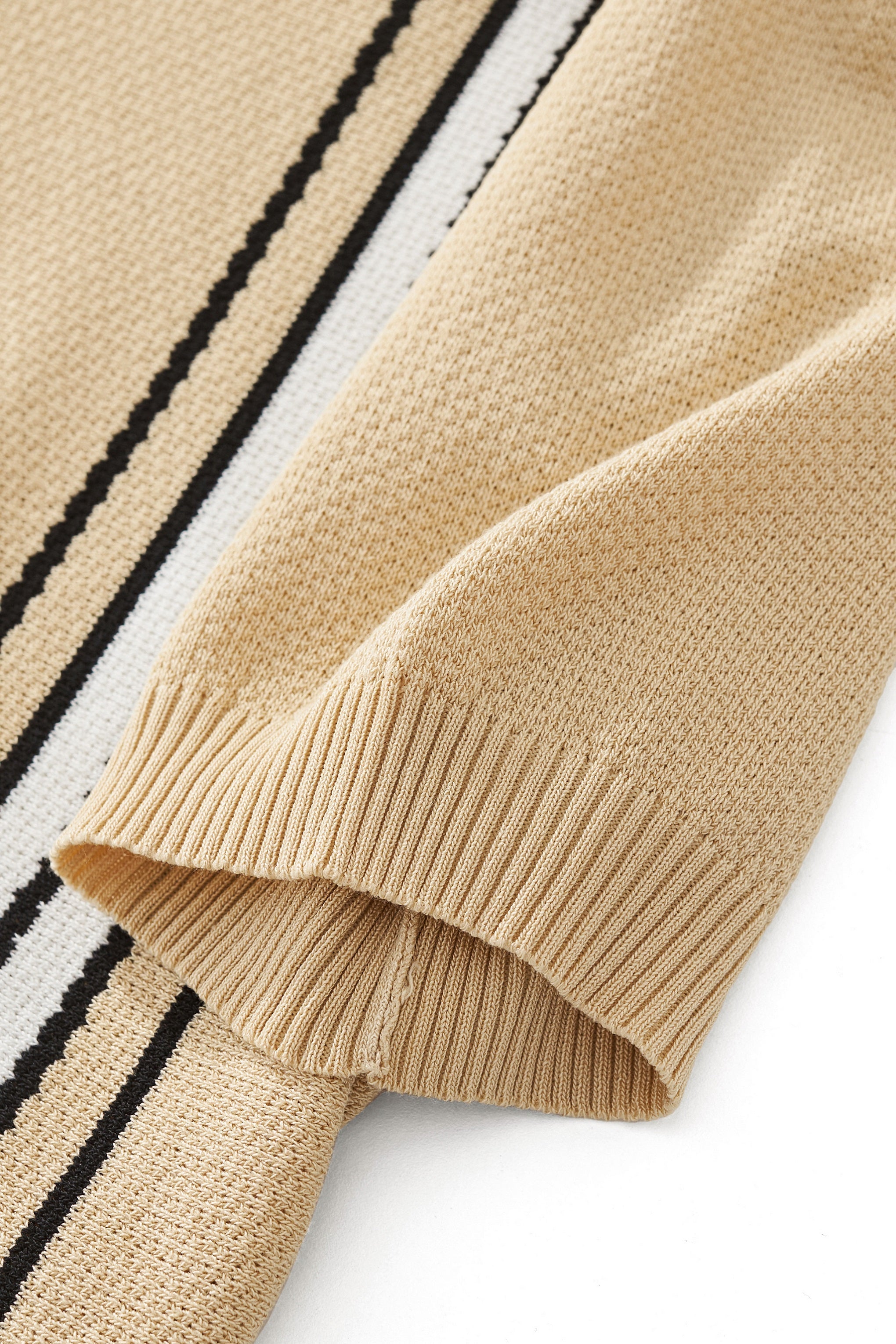 Retro Stripe Zip Polo KHAKI/WHITE