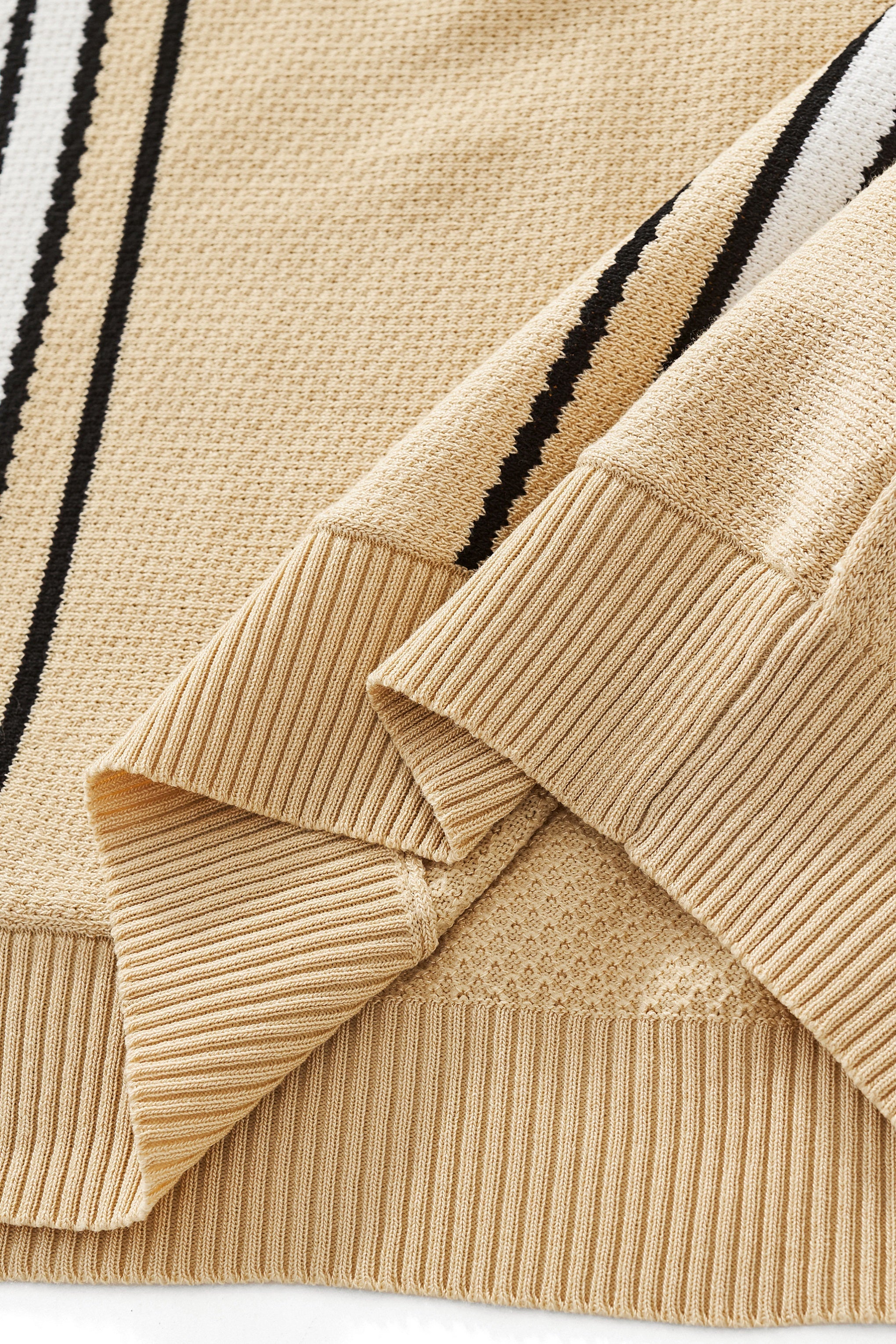 Retro Stripe Zip Polo KHAKI/WHITE