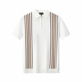 Retro Stripe Zip Polo WHITE/KHAKI