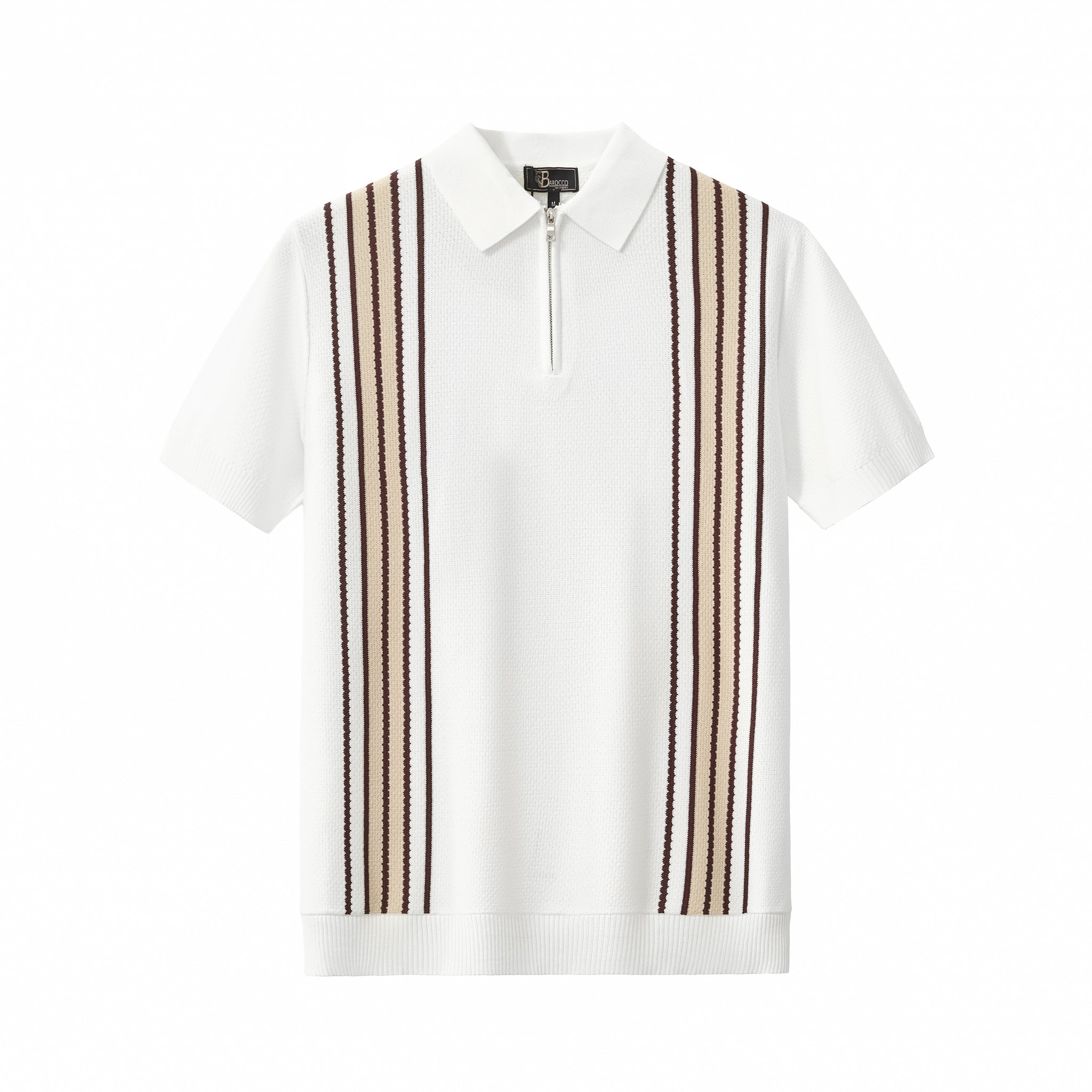 Retro Stripe Zip Polo WHITE/KHAKI