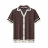 Contrast Trim Mesh Knit Button-Up COFFEE