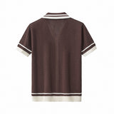 Contrast Trim Mesh Knit Button-Up COFFEE