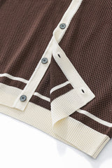 Contrast Trim Mesh Knit Button-Up COFFEE