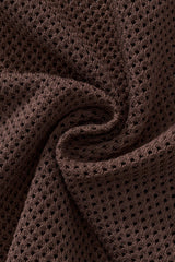 Contrast Trim Mesh Knit Button-Up COFFEE