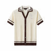 Contrast Trim Mesh Knit Button-Up IVORY