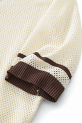 Contrast Trim Mesh Knit Button-Up IVORY