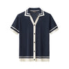 Contrast Trim Mesh Knit Button-Up NAVY