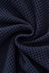 Contrast Trim Mesh Knit Button-Up NAVY