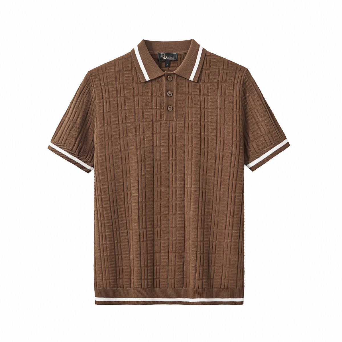 Barocco Textura Men's Knit Polo - Coffee