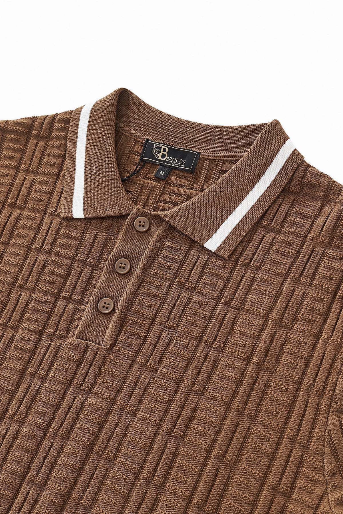 Barocco Textura Men's Knit Polo - Coffee