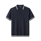 Barocco Textura Men's Knit Polo - Navy