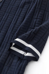 Barocco Textura Men's Knit Polo - Navy