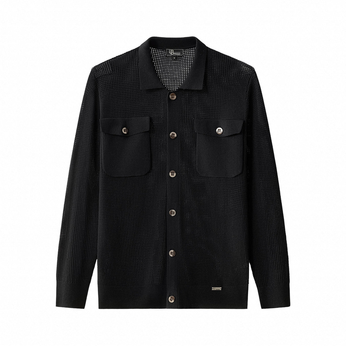 Barocco Ventura Mesh Knit Men's Long Sleeve Shirt - Black